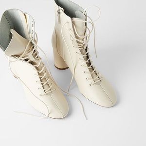 Zara white leather lace up ankle boots